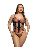 Curvy Size Rose Embroidered Corset Set