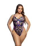 Curvy Size Metallic Floral Embroidered Teddy