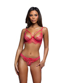 Floral Lace Plunge Bra and Crotchless Thong Set - view 3