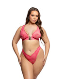 Curvy Size Floral Lace Halter Bralette and Thong Set