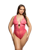 Curvy Size Floral Lace Plunge Teddy