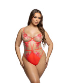 Curvy Size Peony Embroidered Underwire Teddy