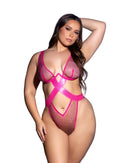 Curvy Size Rhinestone Fishnet Crisscross Teddy
