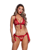 Red Bow-Embroidered Plunge Bralette Set