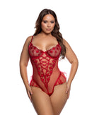 Curvy Size Heart Embroidered Underwire Teddy