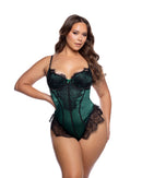 Curvy Size Eyelash Lace and Satin Teddy - view 3