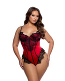 Curvy Size Eyelash Lace and Satin Teddy