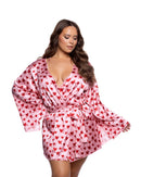 Curvy Size Cupid Heart Satin Kimono Robe