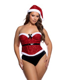 Curvy Size Sequin Santa Bustier and Hat