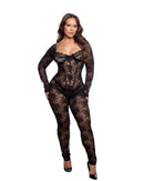 Curvy Size Long Sleeve Lace Bodysuit