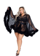 Marabou-Trimmed Sheer Tulle Mini Robe, Curvy Size - view 2