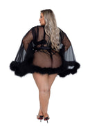 Marabou-Trimmed Sheer Tulle Mini Robe, Curvy Size - view 5