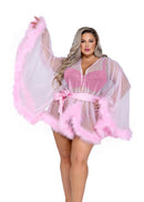 Marabou-Trimmed Sheer Tulle Mini Robe, Curvy Size - view 4