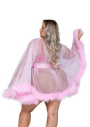 Marabou-Trimmed Sheer Tulle Mini Robe - view 6