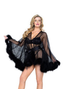 Marabou-Trimmed Sheer Tulle Mini Robe - view 2