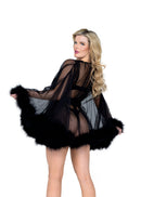 Marabou-Trimmed Sheer Tulle Mini Robe, Curvy Size - view 3