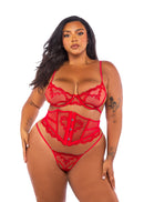Heart Embroidered Three-Piece Waspie Set Curvy Size