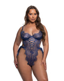 Criss-Cross Ribbon Eyelash Lace Crotchless Teddy - view 11