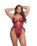 Criss-Cross Ribbon Eyelash Lace Crotchless Teddy - view 15