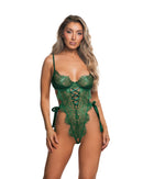 Criss-Cross Ribbon Eyelash Lace Crotchless Teddy - view 5