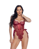 Criss-Cross Ribbon Eyelash Lace Crotchless Teddy - view 13