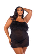 Faux Feather Mesh Babydoll Set Curvy Size