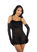 Faux Feather Mesh Babydoll Set