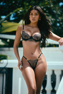 Metallic Embroidered Lace Demi Bra and Panty Set - view 6