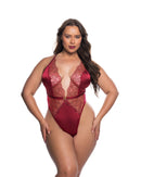 Metallic Beaded Lace Plunge Halter Teddy - view 2