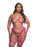 Pink Heart Embroidered Three-Piece Garter Set - view 2