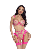 Pink Heart Embroidered Three-Piece Garter Set