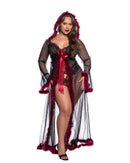 Curvy Size Marabou-Trimmed Hooded Mesh Robe