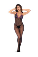 Floral Lace Halter Fishnet Bodystocking