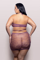 Purple Lace Knit Cut-Out Halter Mini Dress - view 3