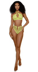 Neon Yellow Net Halter and Thong Set