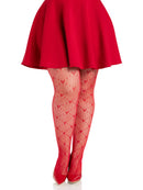 Red Heart Pattern Plus Size Fishnet Tights