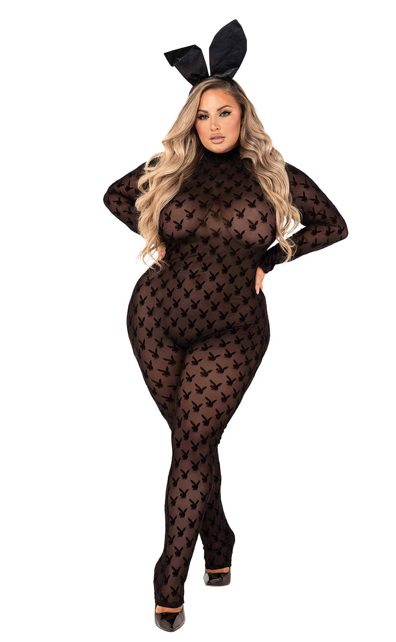 Sheer Playboy Bunny Bodysuit Two Piece Set