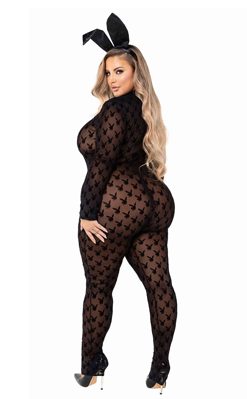 Sheer Playboy Bunny Bodysuit Two Piece Set