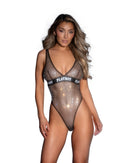 Playboy Rhinestone Fishnet Plunge Teddy