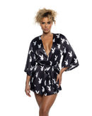 Playboy Bunny Print Satin Bell-Sleeve Robe