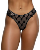 Playboy Flocked Bunny Shimmer Mesh Thong