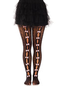 Sweetheart Striped Net Tights With Keyhole and  Mini Bow Detail - One Size - Black LA-9733BLKOS