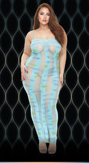 Blue Sheer Vertical Stripe Maxi Dress