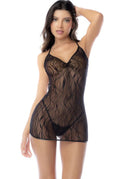 Sheer Wave-Pattern Open-Back Babydoll and Matching Thong