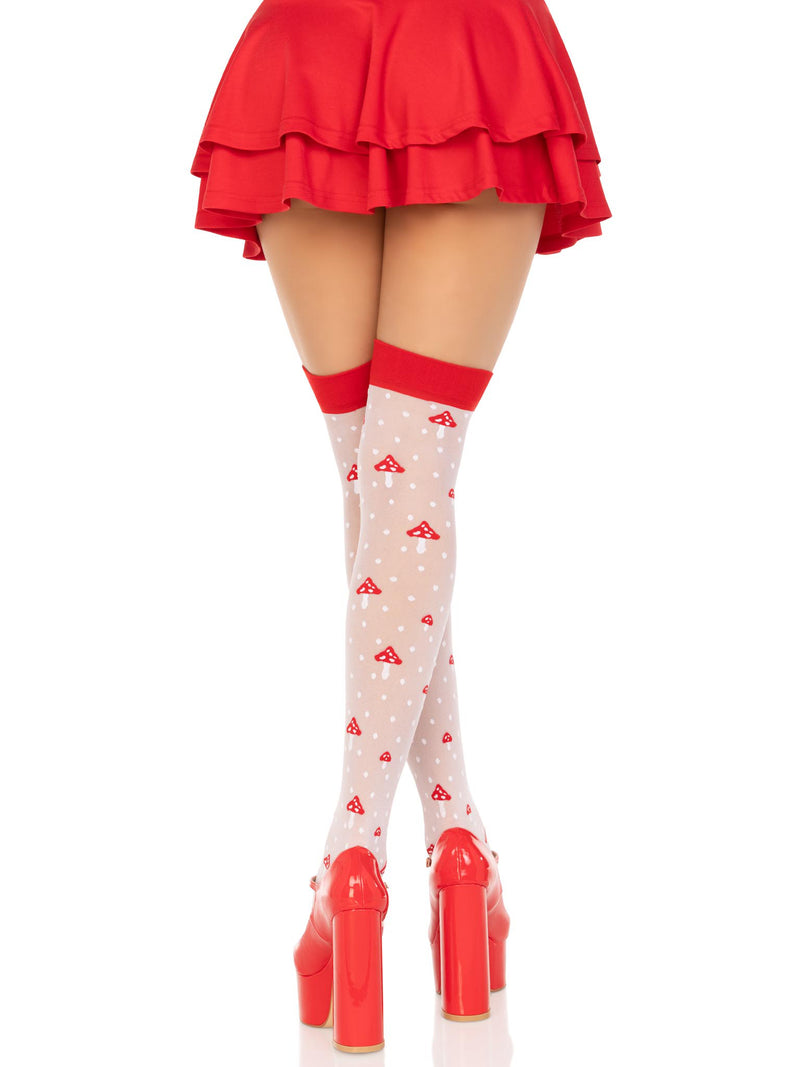 Polka Dot Mushroom Thigh High in White/Red