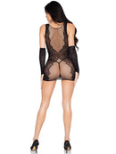 Rose Lace and Fishnet Mini Dress with Matching Gloves - view 2