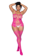 Pink Floral Fishnet Garter-Style Bodystocking