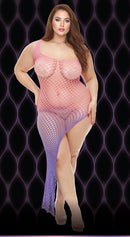 Pink-to-Violet Ombre One-Shoulder Fishnet Dress - view 4
