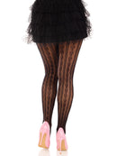 Black Lace Tights With Cut-Out Keyhole and Pink Bow Detail