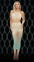 Lace and Fishnet Halter Crop Top and Skirt Set